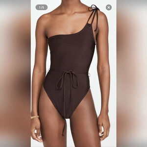 New Good American Shine One Shoulder 1pc‎ Swimsuit Sz 2 medium chocolate brown